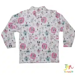 1/2 polera estampadafondo blanco dibujitos rosa