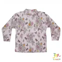 1/2 polera estampada afondo rosa con flores y mariposas