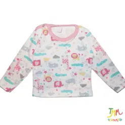 Remera manga larga con botoncito en el cuello animalitos rosa