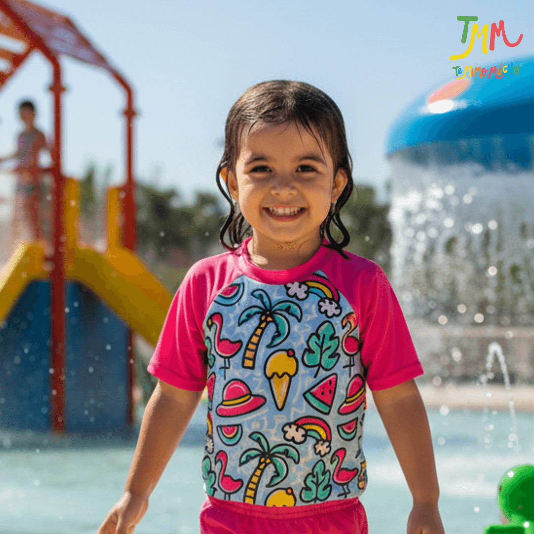 Remera con proteccion uv50 dibujos rosa PROMO POR FALLA SIN CAMBIO