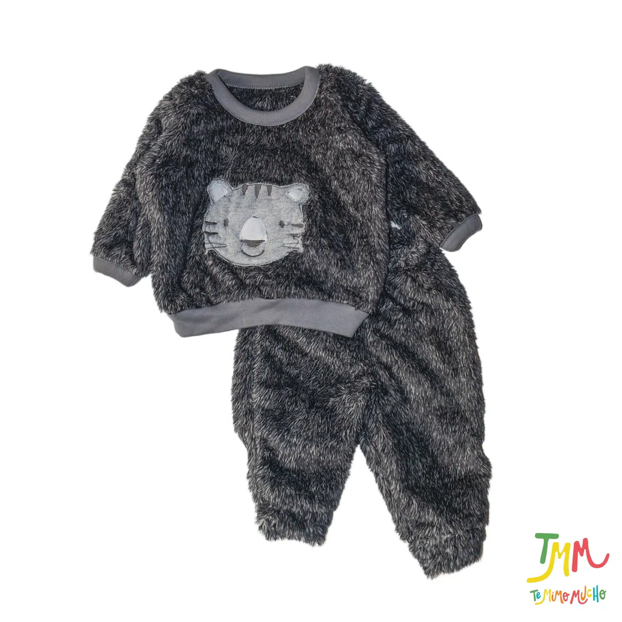 conjunto de peluche bordado gris