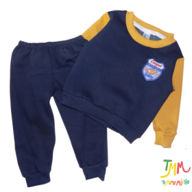 Conjunto buzo azul con mostaza y bordado