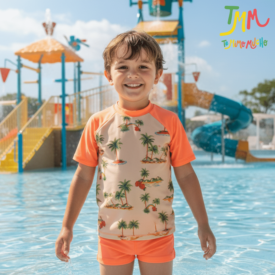 Conjunto con proteccion UV50 playa naranja