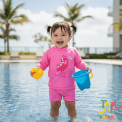 Conjunto malla proteccion uv flamenco NARANJO FUCSIA