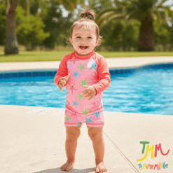 Conjunto malla proteccion uv estrellas NARANJO rosa