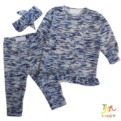 Conjunto de buzo y babucha lanilla  CON VOLADOS azul jaspeado