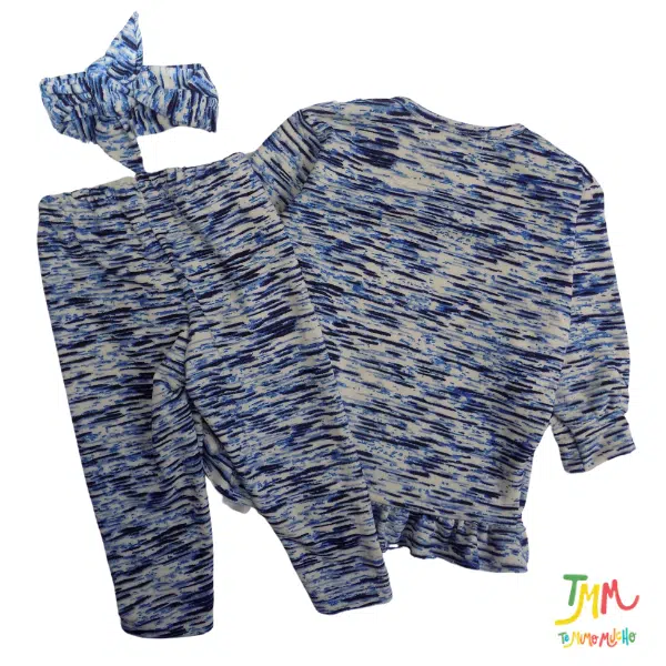 Conjunto de buzo y babucha lanilla  CON VOLADOS azul jaspeado - Image 5