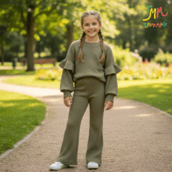 Conjunto tela wafe frizado verde volado manga nena