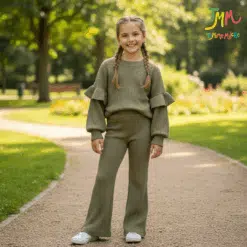 Conjunto tela wafe frizado verde volado manga nena