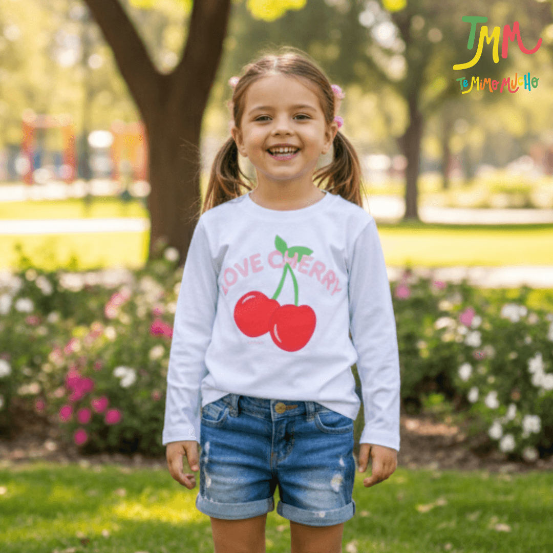 Remera Cherry Blanco Niña
