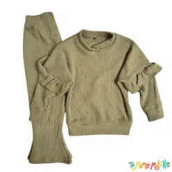 Conjunto tela wafe frizado verde volado manga nena