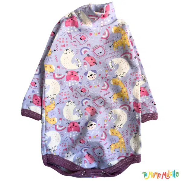 Body manga larga 1/2 polera Gatitos violeta
