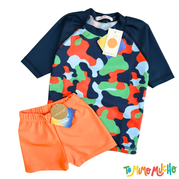 Conjunto UV 50+ Naranjo Niño Camuflado con Naranja - Image 2
