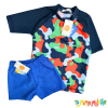 Conjunto UV 50+ Naranjo Niño Camuflado con Azul