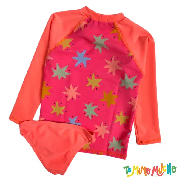 Conjunto UV 50+ Naranjo Niña estrellas coral - Image 2
