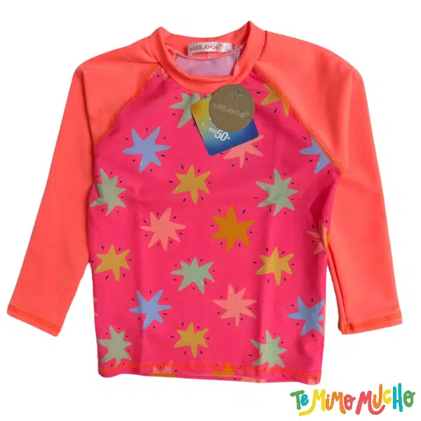 Conjunto UV 50+ Naranjo Niña estrellas coral - Image 3