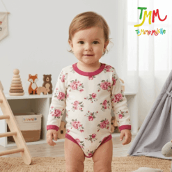 Body Manga Larga Flores Rosas Fondo Blanco