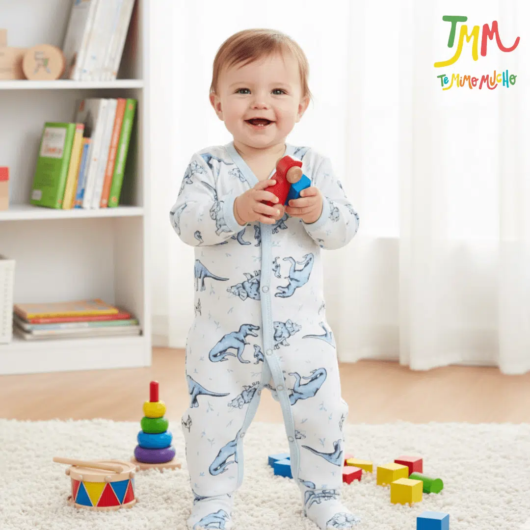 Enterito largo Dino celeste fondo blanco