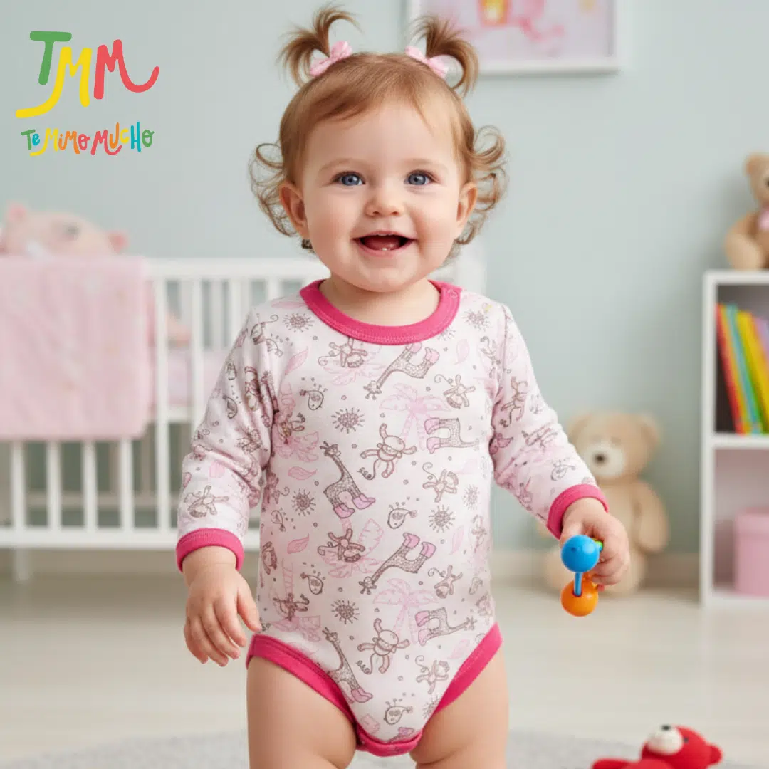 Body Manga Larga Monito Rosa