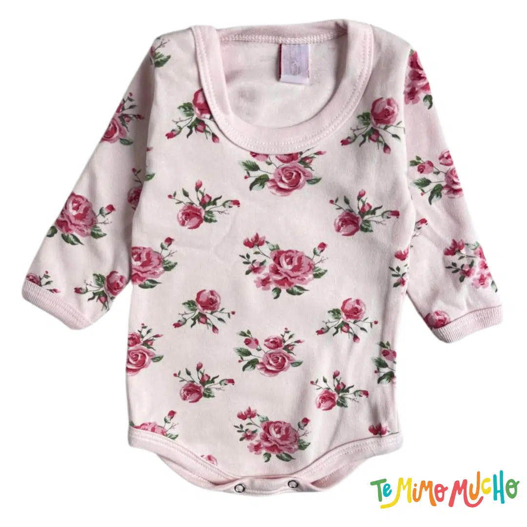 Body manga larga rosas fondo rosa