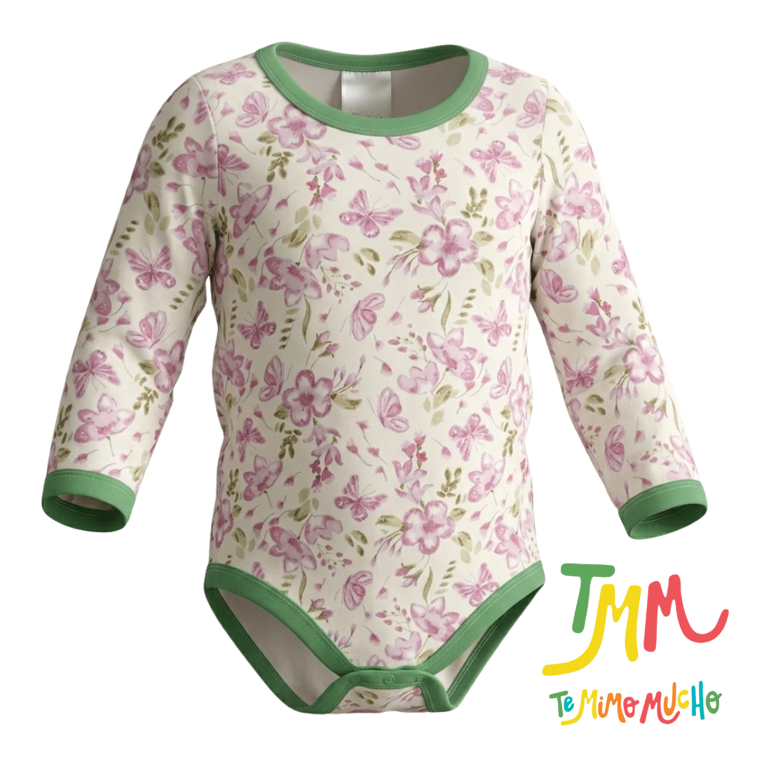Body Manga Larga Flores con Verde