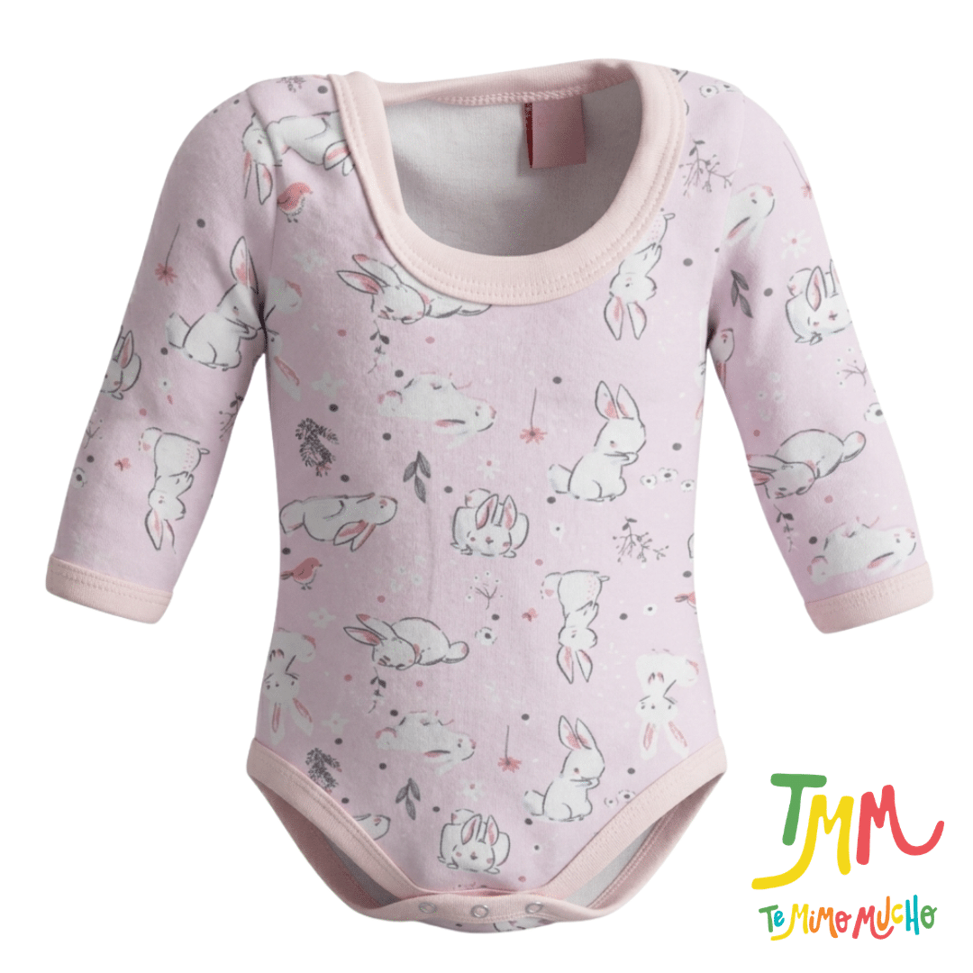 Body Manga Larga Conejito Rosa
