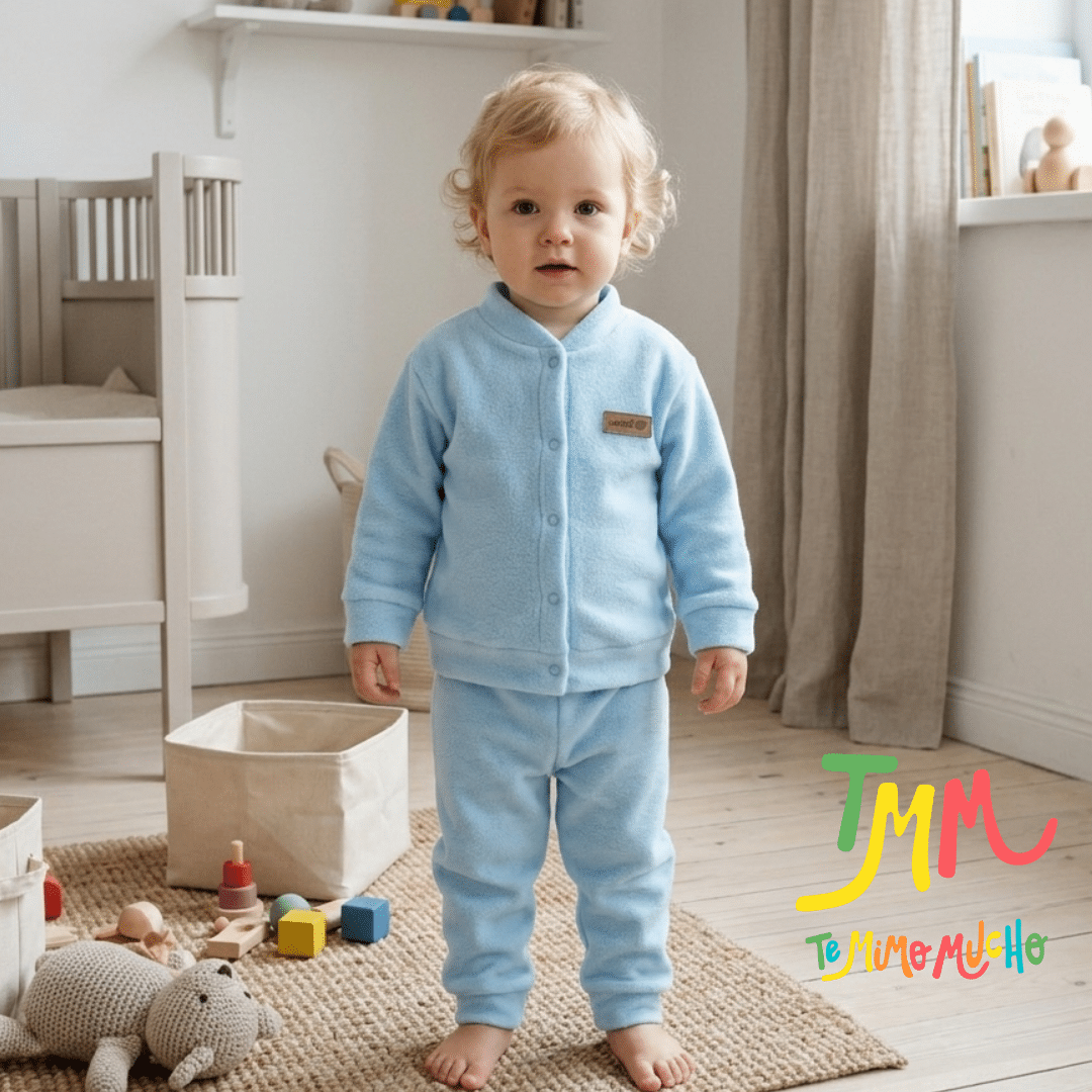 Conjunto polar saquito y babucha celeste