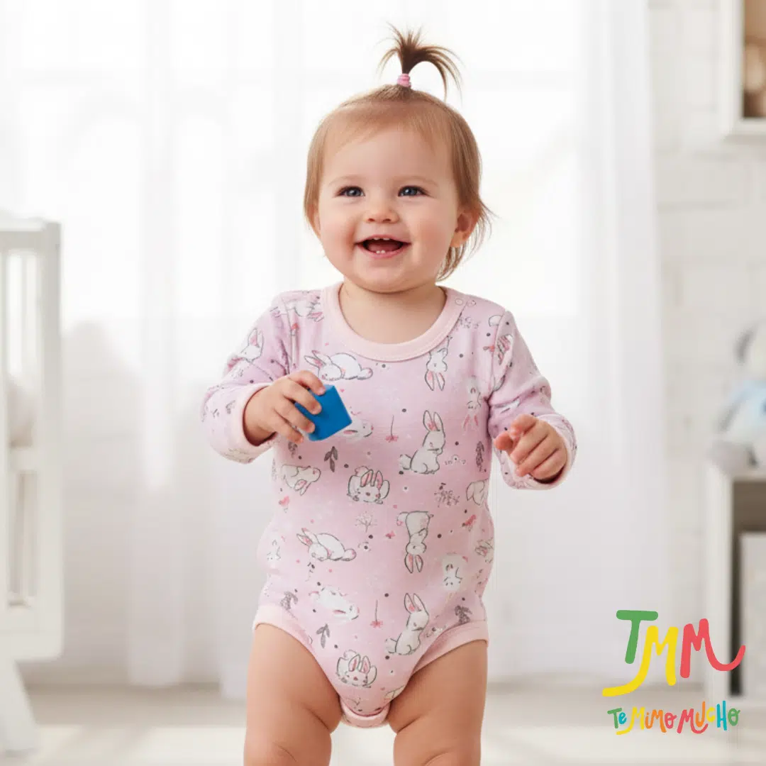 Body Manga Larga Conejito Rosa