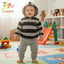 Conjunto de FRIZA Rayado Negro y Gris con Capucha