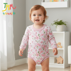 Body manga larga Flores Rosa Fondo Rosa