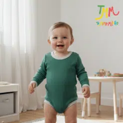 Body Manga Larga Liso Verde con Gris