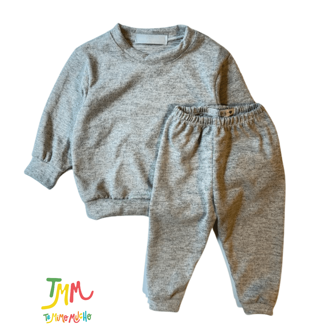 Conjunto de Buzo y Babucha Lanilla Gris - Imagen 2