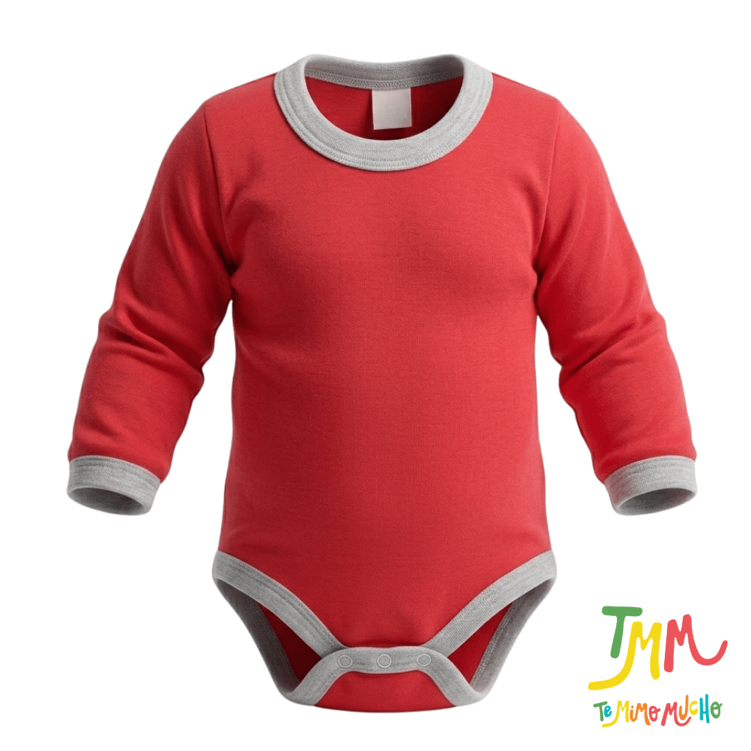 Body Manga Larga Liso Rojo y Gris