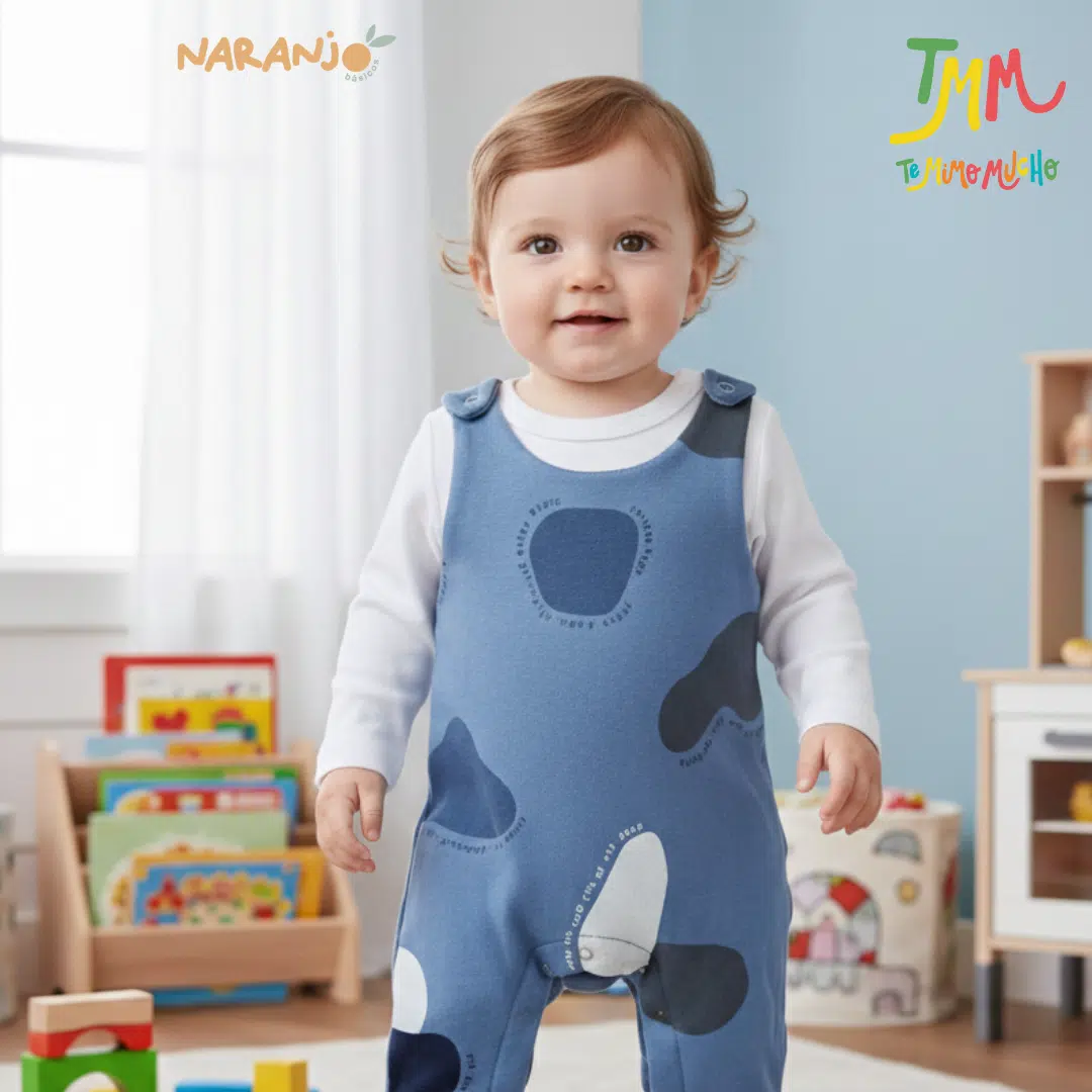 Conjunto frizado  Jardinero y body azul