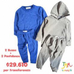 Set de 4 piezas canguro frizado y buzo lanilla nene