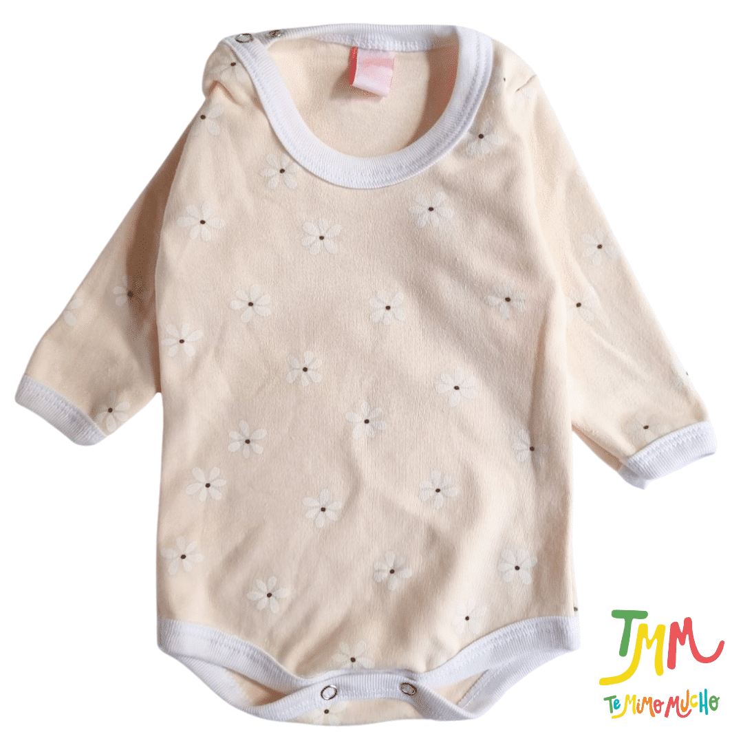 Body manga larga Margaritas Fondo Beige - Imagen 2