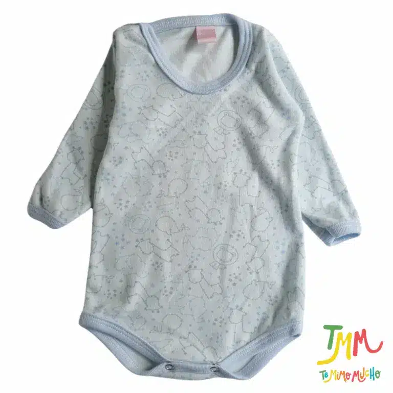Body Manga Larga Animalitos y Estrellas Celeste - Image 2
