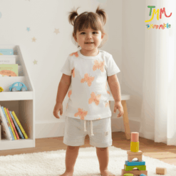 Conjunto Mariposa Remera Blanca  + short Gris