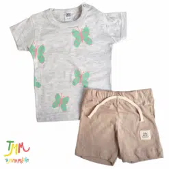 Conjunto Mariposa Remera Gris melange + short marron - Imagen 2