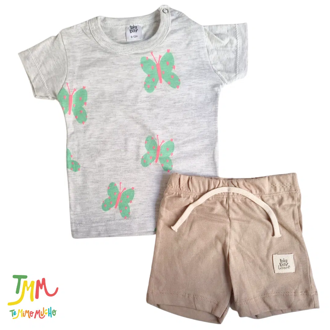 Conjunto Mariposa Remera Gris melange + short marron - Imagen 2