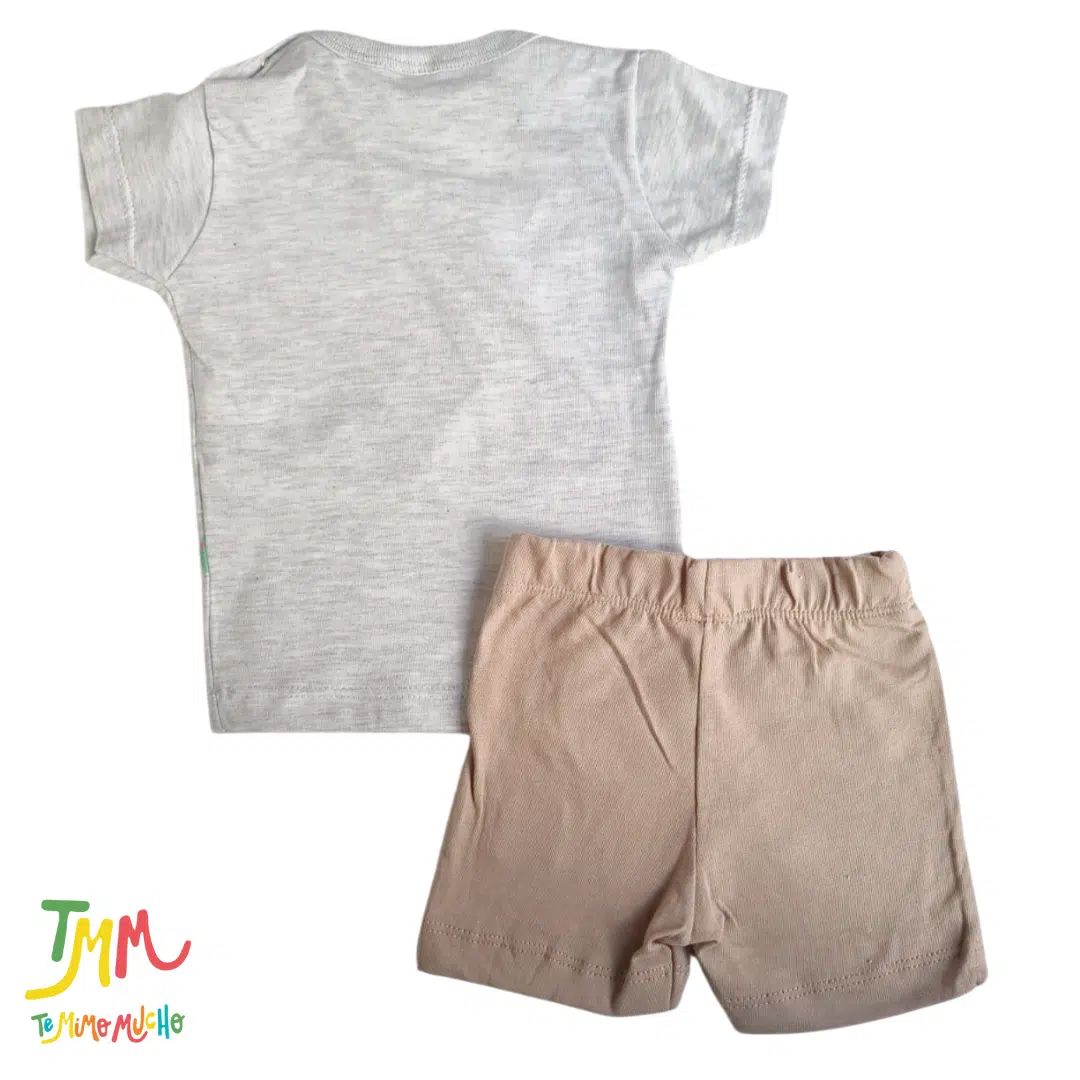 Conjunto Mariposa Remera Gris melange + short marron - Imagen 3