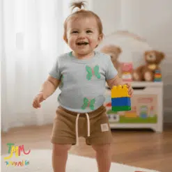 Conjunto Mariposa Remera Gris melange + short marron