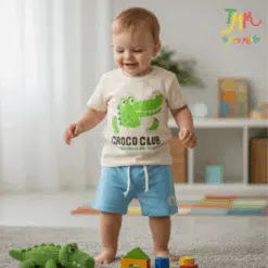 Conjunto Croco club  Remera crudo + short celeste