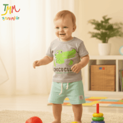 Conjunto Croco club  Remera gris  melange + short verde