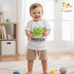 Conjunto Croco club  Remera blanca  + short marron