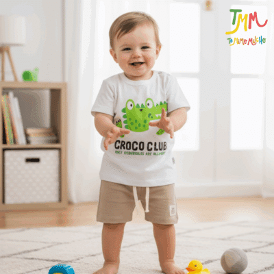 Conjunto Croco club  Remera blanca  + short marron