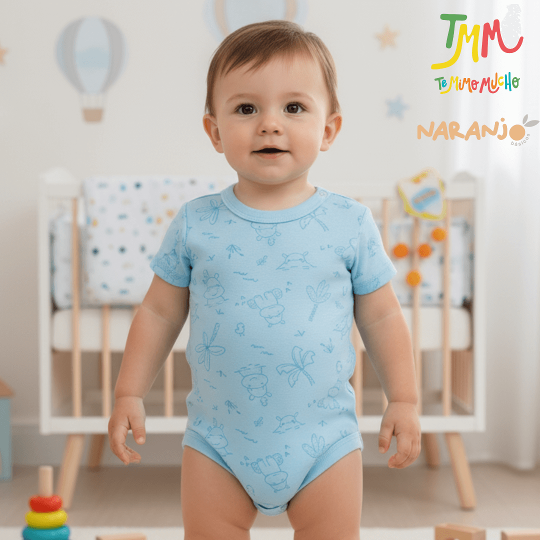 Body NARANJO HIPOPOTAMO CELESTE Manga Corta