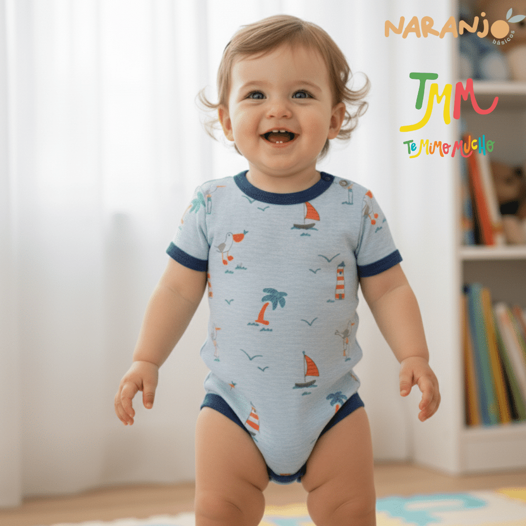 Body NARANJO Nautico Celeste Manga Corta