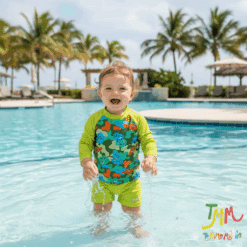 Conjunto malla UV+50 Remera Dino Verde Lima + Short