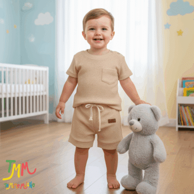 Conjunto Wafle Remera + short Marron Claro/Medio